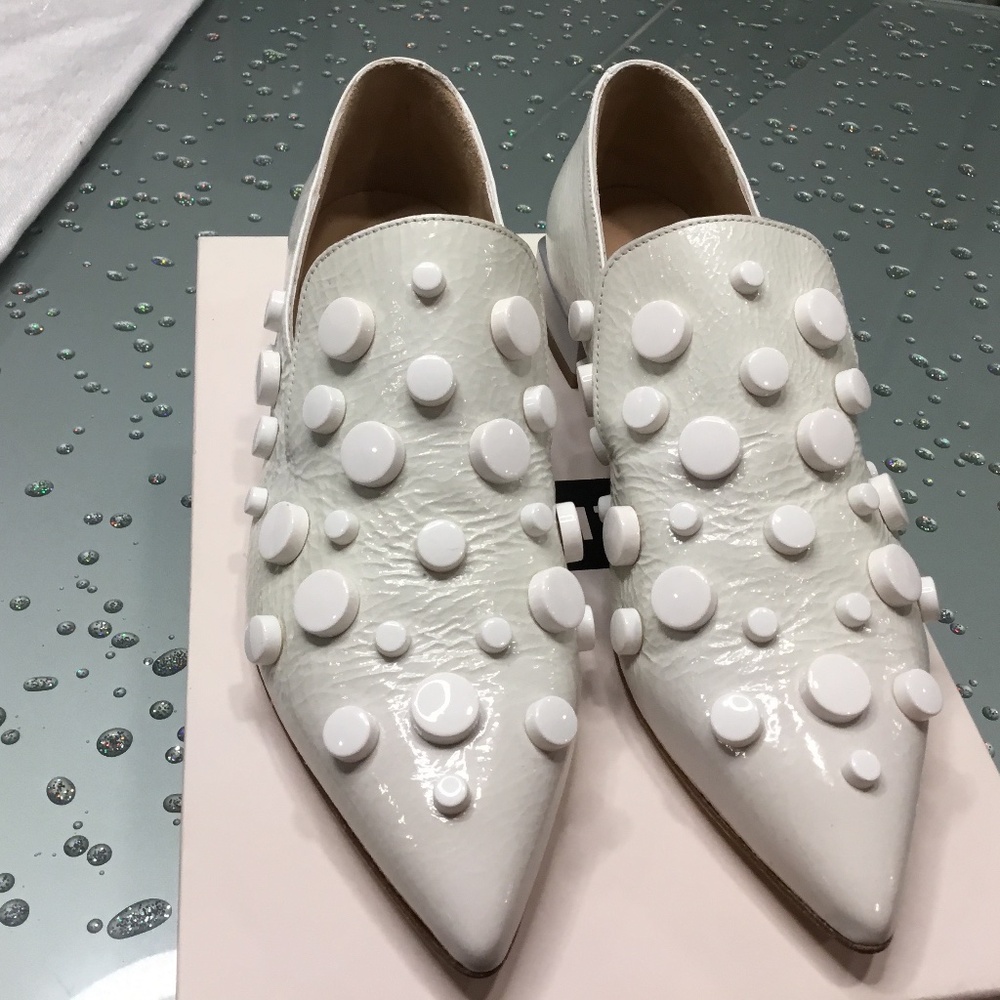 Unique patent white  leather loafers made in Spain size 37 NWT